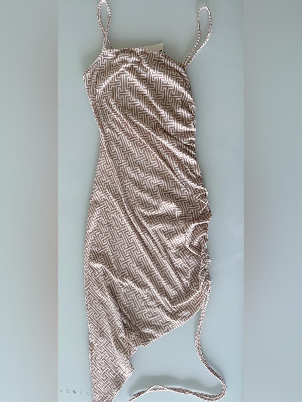 Spiral-Print Slip Dress in Maeve taupe